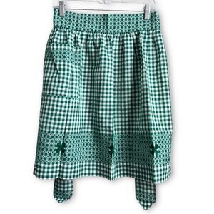 Vintage Green Checkered Plaid Half Apron w/ Embroidered Shamrocks | Cotton | EUC